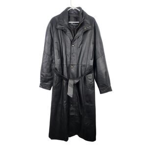 Raffaelo Black Trench Leather Coat Men Medium Belted Lined